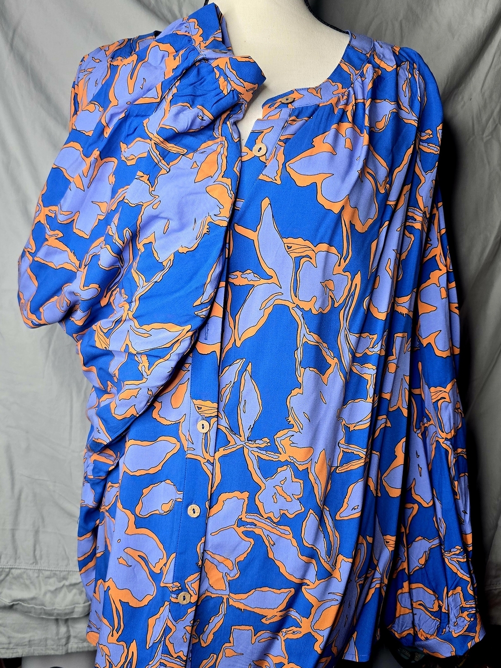 Blue & Lavender Floral Button-Up Womens's Shirt